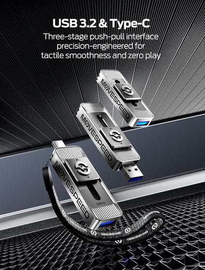 MOVE SPEED 1TB Solid State Drives with Dual Ports & Push-Pull Design — 560MB/s Read Speed, Type C + USB 3.2 Drive Portable ssd for iPhone 15/16/17/Android/Mac