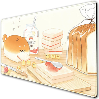 Cute Desk Mat Anime Cartoon Desk Pad Mouse Pad Kawaii Large Yellow Shiba Inu Gaming Mousepad XXL Laptop Keyboard Desktop Writing Pad Stitched Edge Desk Accessories for Girls Students 31.5''X15.7''