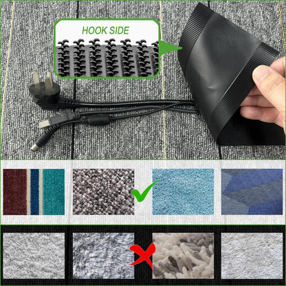 Floor Cable Covers - 10ft Oxford Fabric Cord Protector with Adhesive Hook & Loop,Waterproof Wire Storage Sleeve for Any Floor Surface,Durable Cable Management to Prevent Tripping Hazards (Black, 10ft)