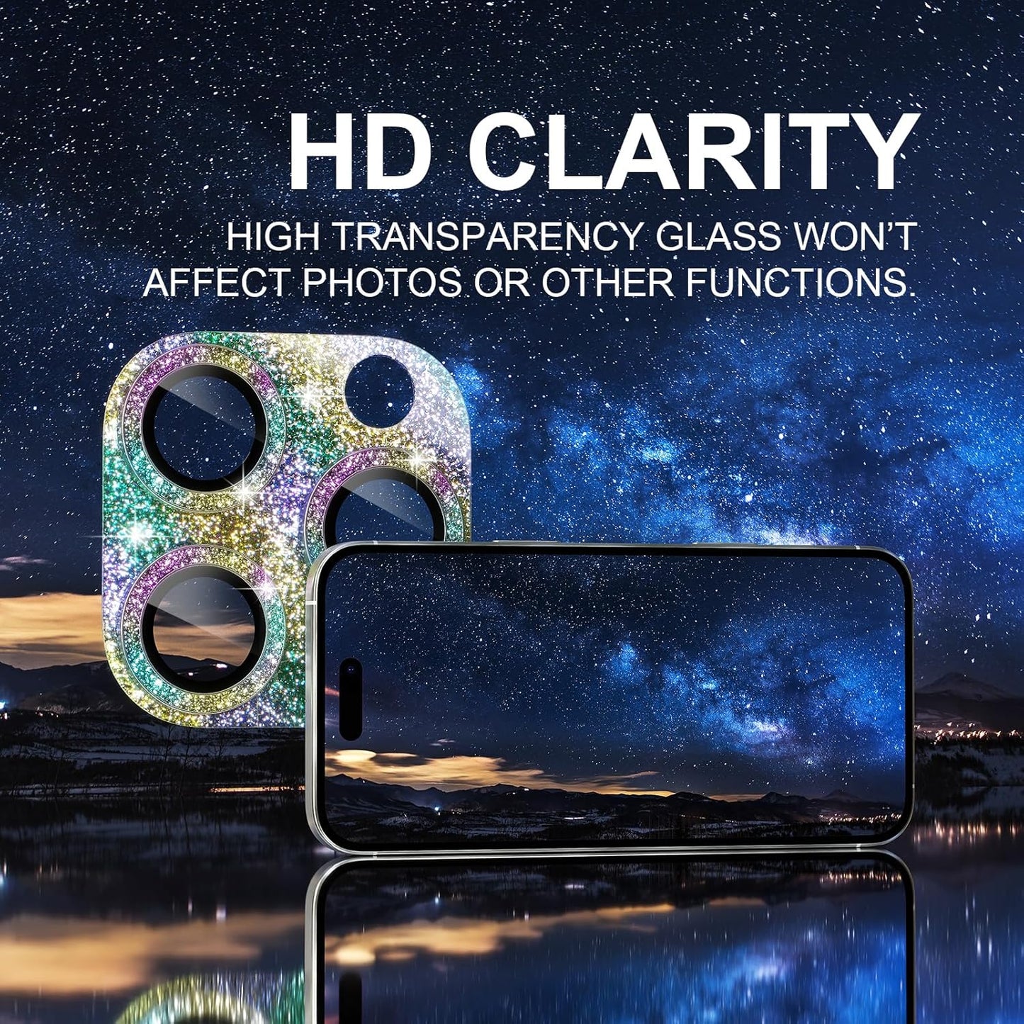Choiche Compatible for iPhone 16 Pro/iPhone 16 Pro Max Camera Lens Protector, Bling Camera Cover with 9H Tempered Glass Lens Screen Protector Metal Ring Decoration Accessories (Glitter-Colorful)