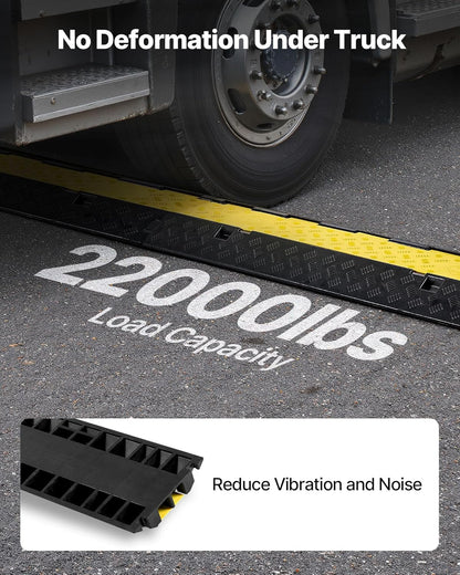 VEVOR Cable Protector Ramp, 2 Channel Heavy Duty 39.37'' Rubber Cord Hose Wire Cover, 2.2''W x 2''H Channel Size, Traffic Speed Bump with Flip-Open Top Cover, for Indoor Outdoor Use