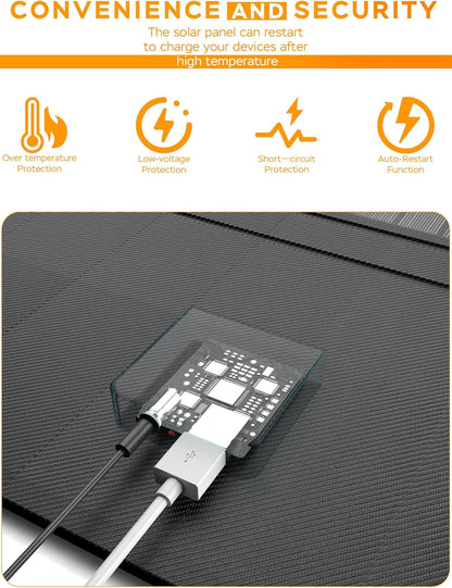 MARBERO 21W Portable Solar Panel Foldable Solar Panel Charger IP65 Waterproof Solar Panels 23% High Efficiency Fast Charger USB Ports & DC 18V Output for Camping Outdoor Travel Emergency Cloudy