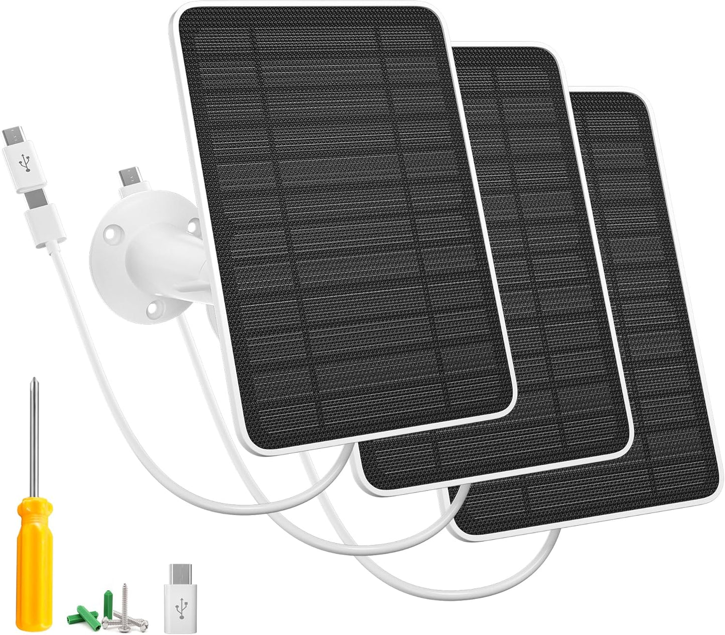 5W Solar Panel Charger Compatible with Arlo Essential 2K Outdoor Camera(2nd Gen)/Essential Outdoor XL(2nd Gen)/Essential Spotlight, IP65 Waterproof 10ft USB-C & Micro USB Cable & Wall Mount, 3 Pack