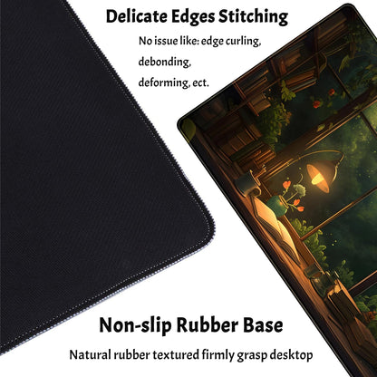 Anime Dark Green Plants Desk Mat Cute XXL Large Extended Mouse Pad Gaming, Lofi Aesthetic Computer Laptop Keyboard and Mouse Mat, Desk Accessories for Women Office Decor Mousepad, 31.5x15.75 in