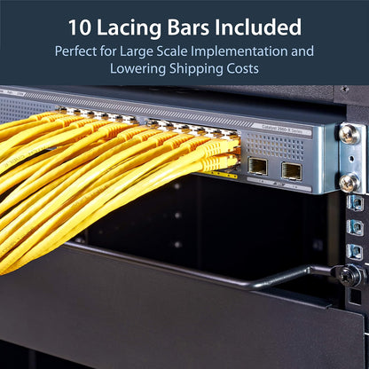 StarTech.com Horizontal Lacing Bar w/ 2 inch Offset at 75 Degrees- Server Rack Cable Management- 19" Network Rack-Mount Cord Organizer- 10pk , TAA (CMLB102)