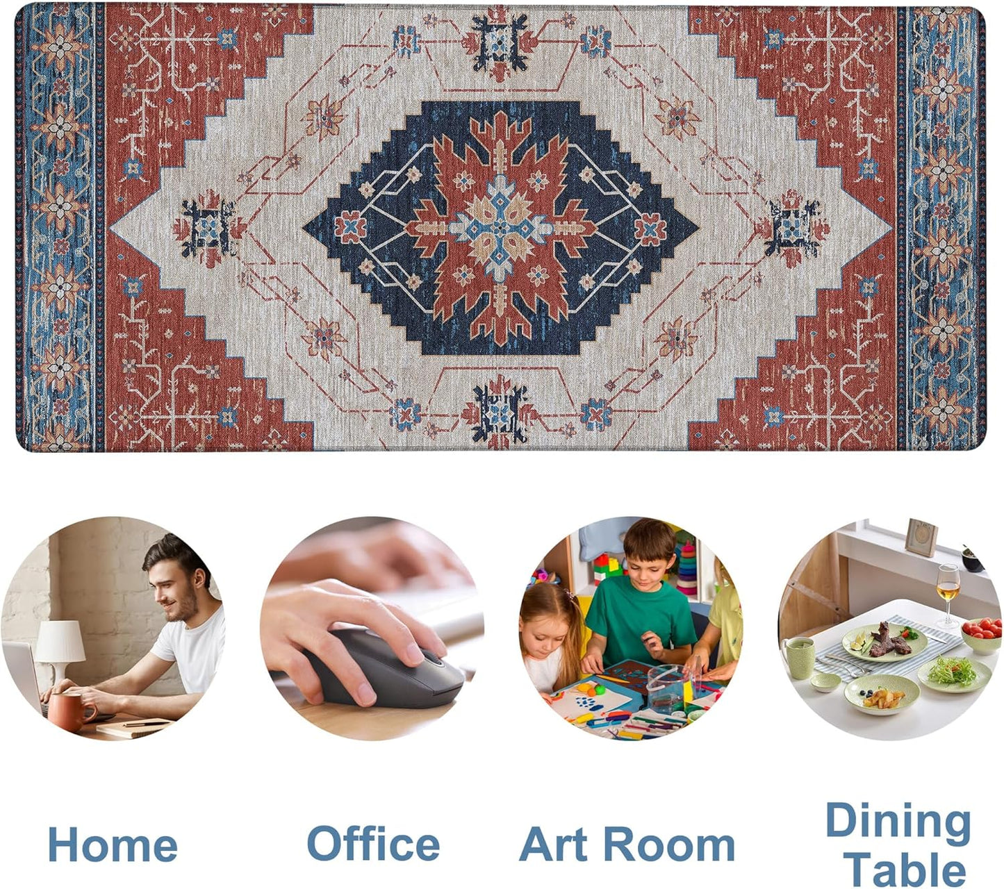 Vintage Style Rug Gaming Mouse Pad 3mm Thick Stitched Edge Waterproof Non-Slip Large Computer Keyboard Mouse Mat,Suitable for Office Entertainment Decorative Desk Pad 35.4 x 15.7 Inches