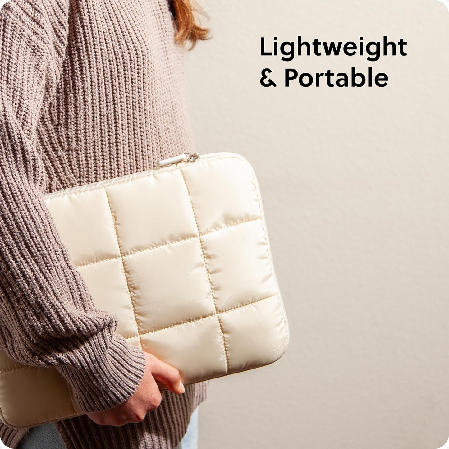 U Brands Nylon Puffer Zipping Medium Laptop Sleeve, 9.75" x 13", Computer Accessories, Laptop Bag for MacBook Pro, MacBook Air, Chromebook, HP Computer, Sand Beige