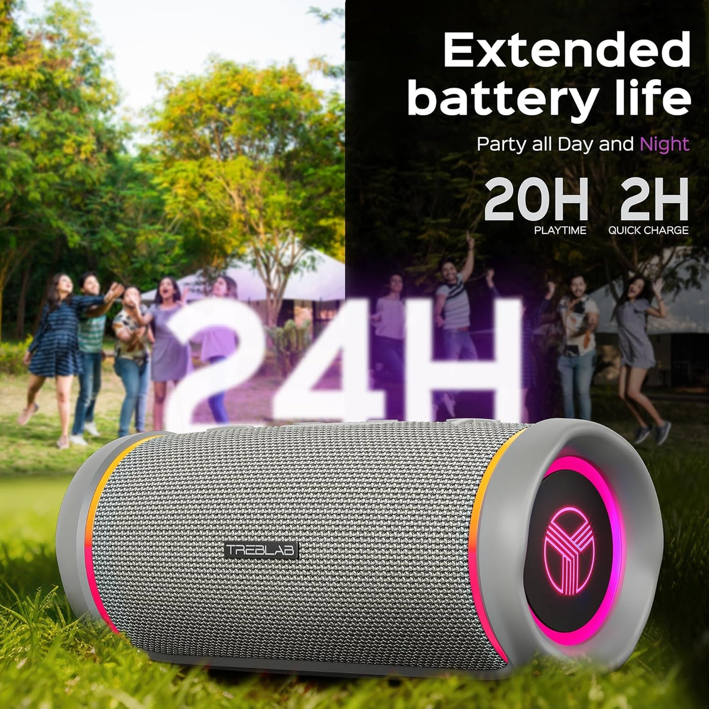TREBLAB HD77 Bluetooth Speaker - Powerful 360° Sound with Impactful Bass, 30W Portable Wireless Audio, 20H Battery, IPX7 Waterproof, TWS Stereo, Shockproof Design for Outdoor, Beach, Pool, Jobsite
