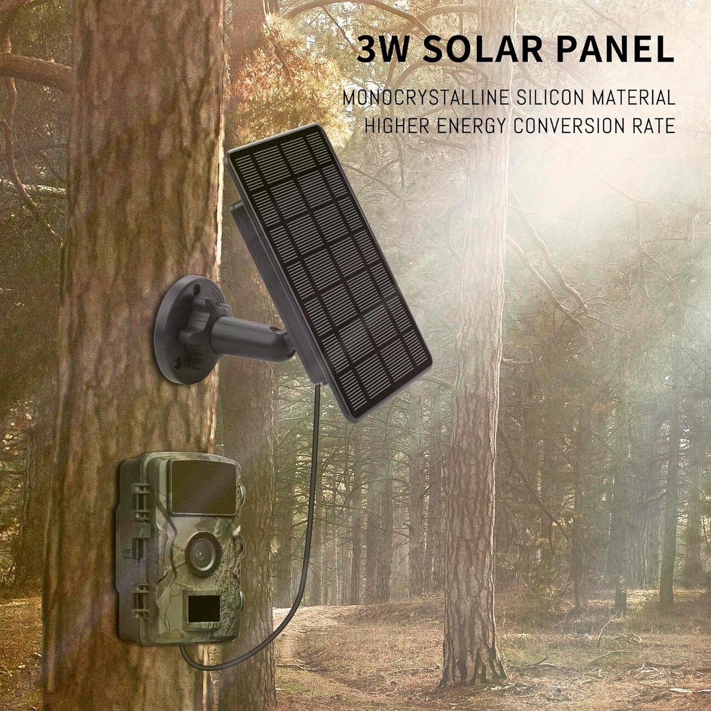 3W Trail Camera Solar Panel, with Build-in 5000mAh Rechargeable Lithium Battery Solar Battery Charger Kit for Hunting Game Cameras or Deer Feeder Accessory, 12V/1A 6V/2A IP65 Waterproof Solar Panel