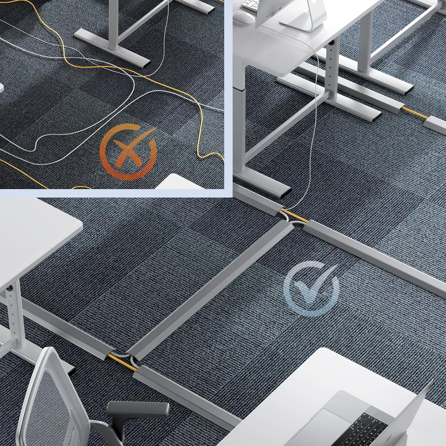 Yecaye 4ft Floor Cord Cover, Cord Covers for Wires on Floor, Floor Cable Mangament, Cable Protector for Organizing and Protecting Wires on Floor, Cord Hider Cable Cavity W0.55in H0.27in Grey