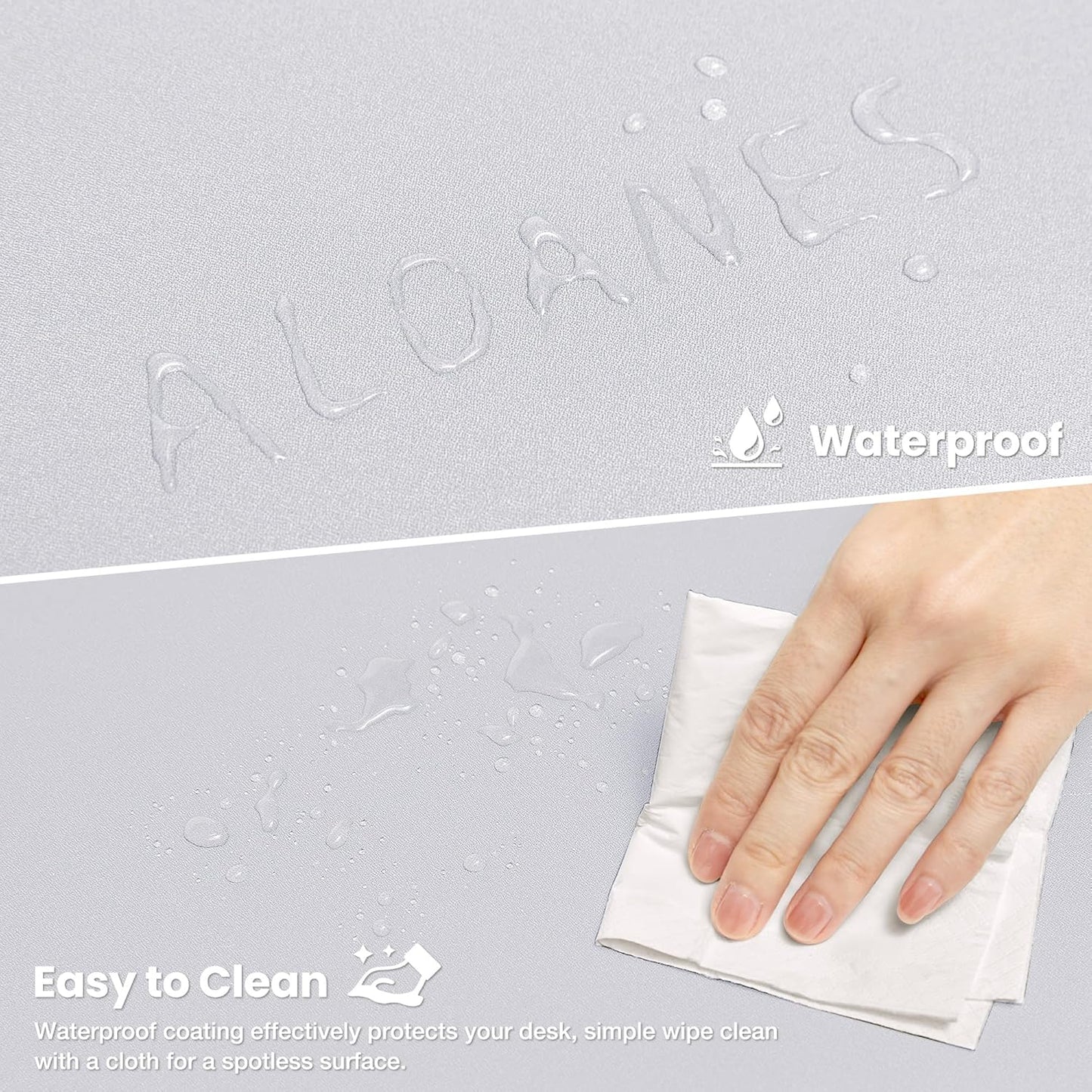 ALOANES Silvery Waterproof Desk Mat, Large Mouse Pad with Extended Mouse Mat, with Anti Slip Base, Stitched Edge, Grain Jacquard Surface, Perfect for Gamer, Office & Home, 3XL(15.74''x35.43''x0.12'')