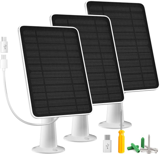 Solar Panel Charger Compatible with Arlo Essential 2K Outdoor(2nd Gen)/Essential XL Camera(2nd Gen)/Essential Spotlight, 5W Solar Panel with IP65 Waterproof 10ft Micro USB-C Cable & Wall Mount, 3 Pack