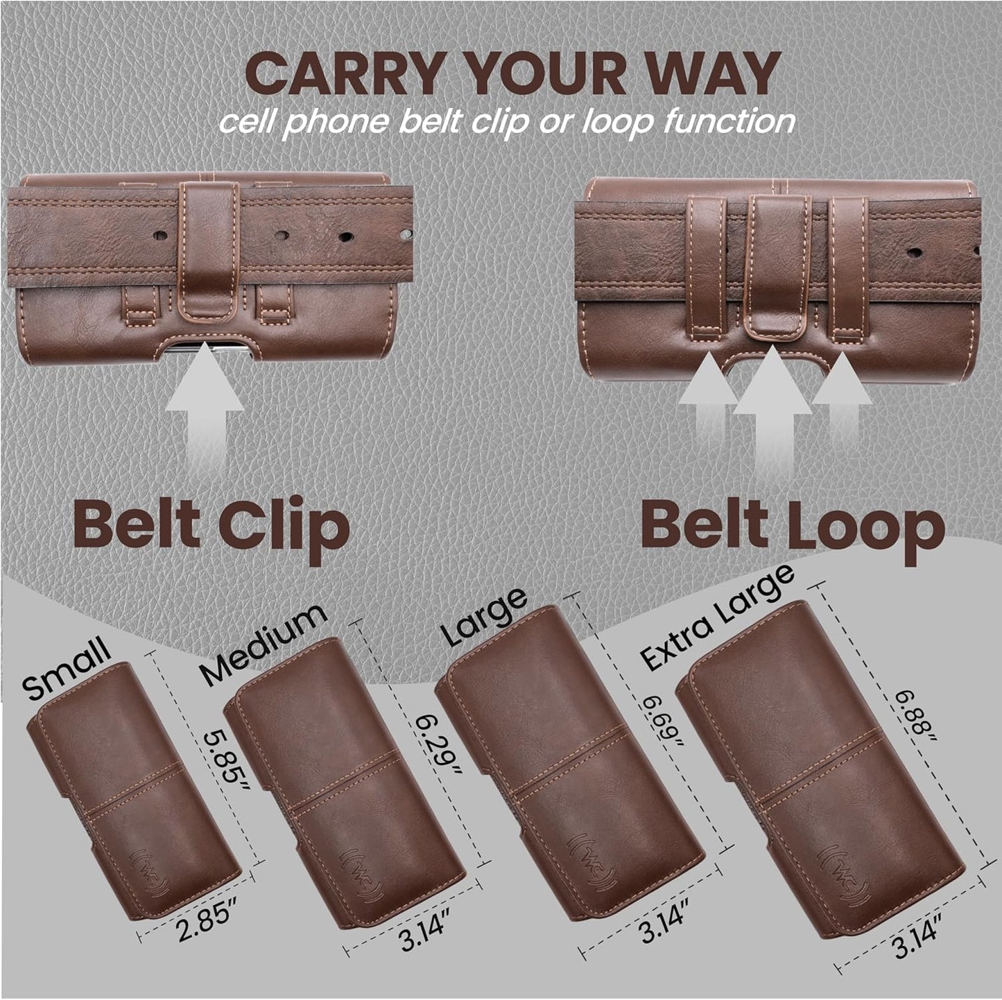 Phone Holster for Men & Women, Horizontal Cell Phone Case, Fits iPhone 17/16/15/14/13/12 Pro Max, Belt Clip/Loop Carrying Phone Pouch Holder, Brown X-Large