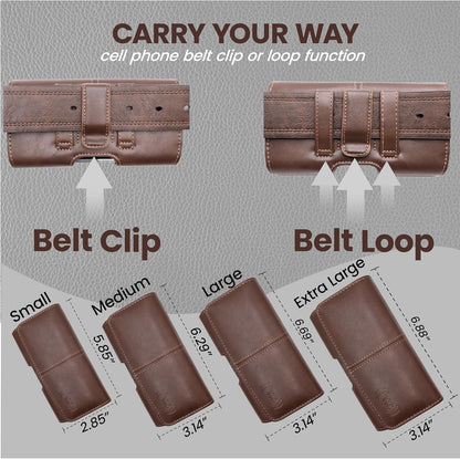 Phone Holster for Men & Women, Horizontal Cell Phone Case, Fits iPhone 17/16/15/14/13/12 Pro Max, Belt Clip/Loop Carrying Phone Pouch Holder, Brown X-Large