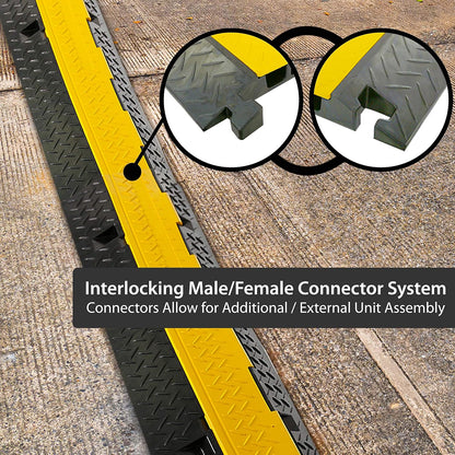 Pyle Ramp-3 Channel Rubber Floor Cord Concealer-Heavy Duty Cable Protector Wire/Hose/Pipe Hider Driveway Protective Covering Armor PCBLCO105X2 (Pair), One Size, Black and Yellow