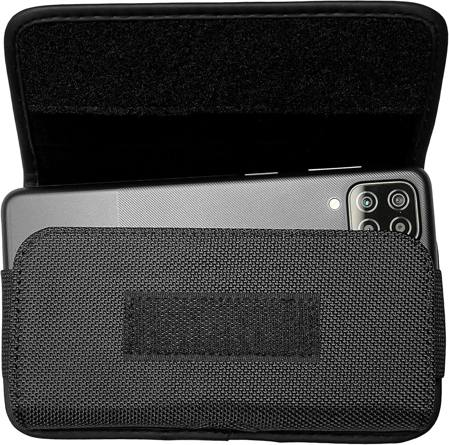 Nylon Cellphone Holster for iPhone SE (2020/2022), 11 Pro, XS/X, 8/7/6S/6, Alcatel Insight, LG Aristo 2, Galaxy S10e - Horizontal Case Canvas Waist Carrying Pouch with Belt Clip/Loops, Black