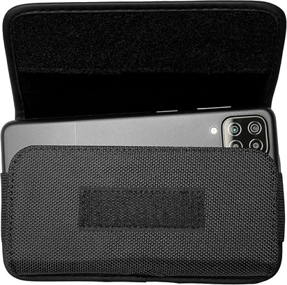 Nylon Cellphone Holster for iPhone SE (2020/2022), 11 Pro, XS/X, 8/7/6S/6, Alcatel Insight, LG Aristo 2, Galaxy S10e - Horizontal Case Canvas Waist Carrying Pouch with Belt Clip/Loops, Black