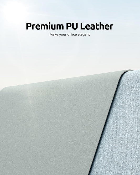 YSAGi Leather Desk Protector, Office Mat, Large Mouse Mat, Non-Slip PU Leather Blotter, Laptop Pad, Waterproof Writing Pad for Office and Home (Grayish Green, 35.4" x 17")