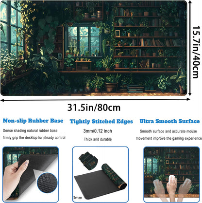 Green Plant Desk Pad Gaming Pad Extra Large Desk Mats Full Desk Mouse Pad XXL, Desktop Mat Computer Laptop Keyboard Pads, Office Home Decor Table Pad Cute Desk Accessories 31.5" x 15.7"