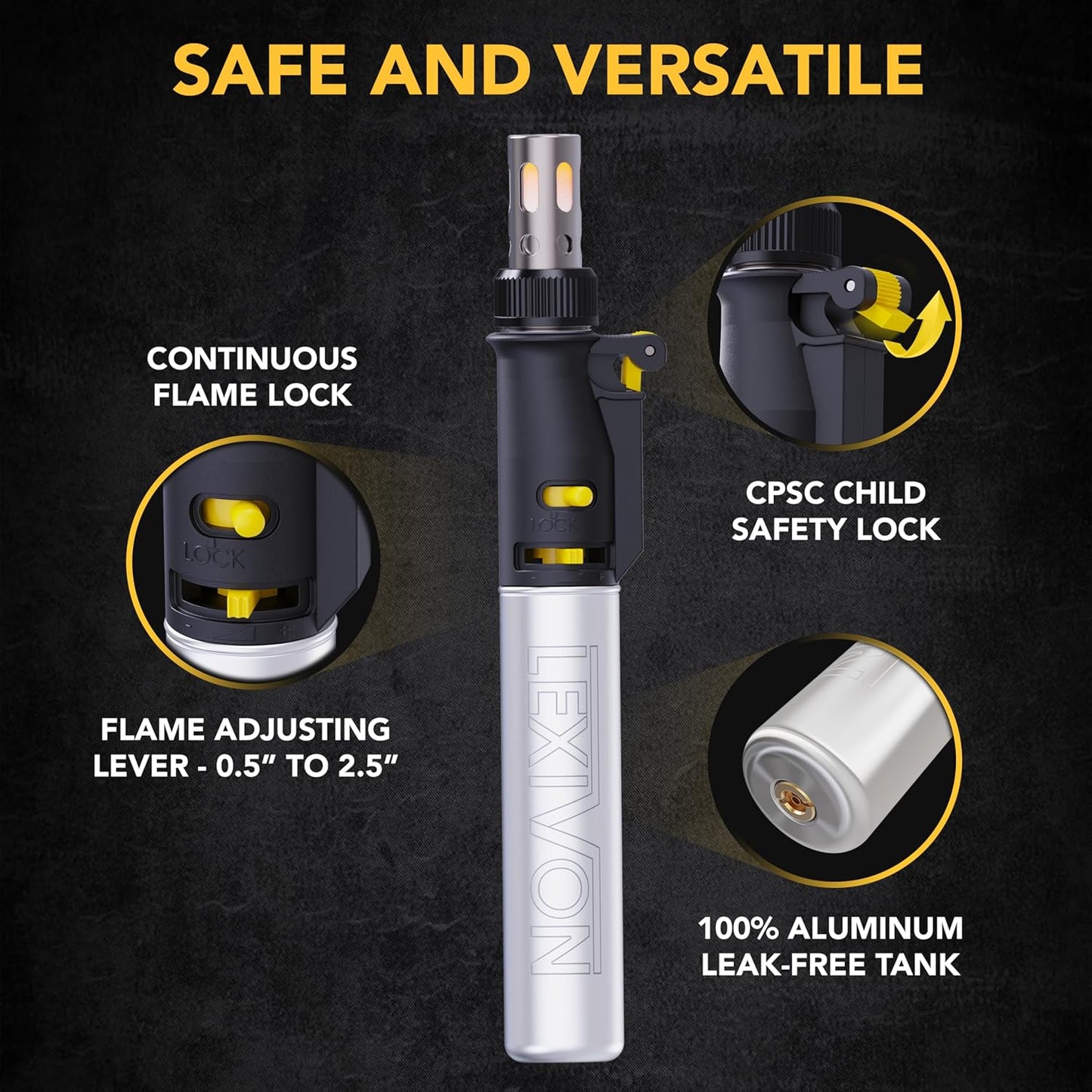 LEXIVON Butane Soldering Iron Multi-Purpose Kit | Cordless Self-Igniting Adjustable Flame 7-Tip Set | Pro Grade 125-Watt Equivalent (LX-770)