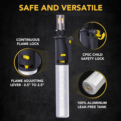 LEXIVON Butane Soldering Iron Multi-Purpose Kit | Cordless Self-Igniting Adjustable Flame 7-Tip Set | Pro Grade 125-Watt Equivalent (LX-770)