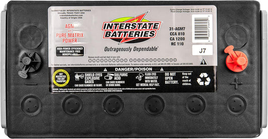 Interstate Batteries Heavy Duty Marine Deep Cycle Battery 12V 100Ah 925CCA (31-AGM7) Pure Matrix Power Commercial AGM Cranking Replacement (Group Size 31) GEM Cars, Yachts, Extra Fuel Tank Trucks