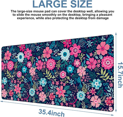 Colorful Flowers Gaming Mouse Pad 3mm Thick Stitched Edge Waterproof Non-Slip Large Computer Keyboard Mouse Mat,Suitable for Office Entertainment Decorative Desk Pad 35.4 x 15.7 Inches