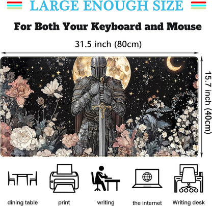 Cute Vintage Floral Mouse Pad Warrior Gaming Desk Mat Retro Flowers Mousepad XXL Large Extended Boho Aesthetic Desk Pad, Laptop Computer Keyboard Mouse Mat, Desktop Pad Mat for Women 31.5x15.7 in