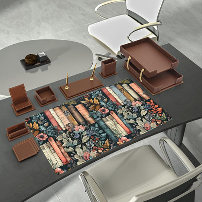 Floral Books Desk Mat Reading Desk Pad Mouse Mat XXL, Colorful Mouse Keyboard Pad Flower Bookshelf Desktop Mat, Long Computer Mats Aesthetic Desk Accessory Reader's Home Decor 31.5" x 15.7"