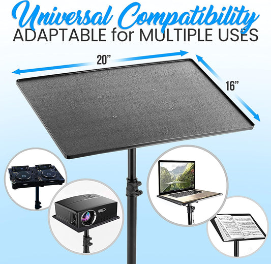 Pyle Universal Laptop Projector Tripod Stand - 2 Pcs Computer, Book, DJ Equipment Holder Mount Height Adjustable Up to 50 Inches w/ 20'' x 16'' Plate Size - Perfect for Stage or Studio Use PLPTS3X2