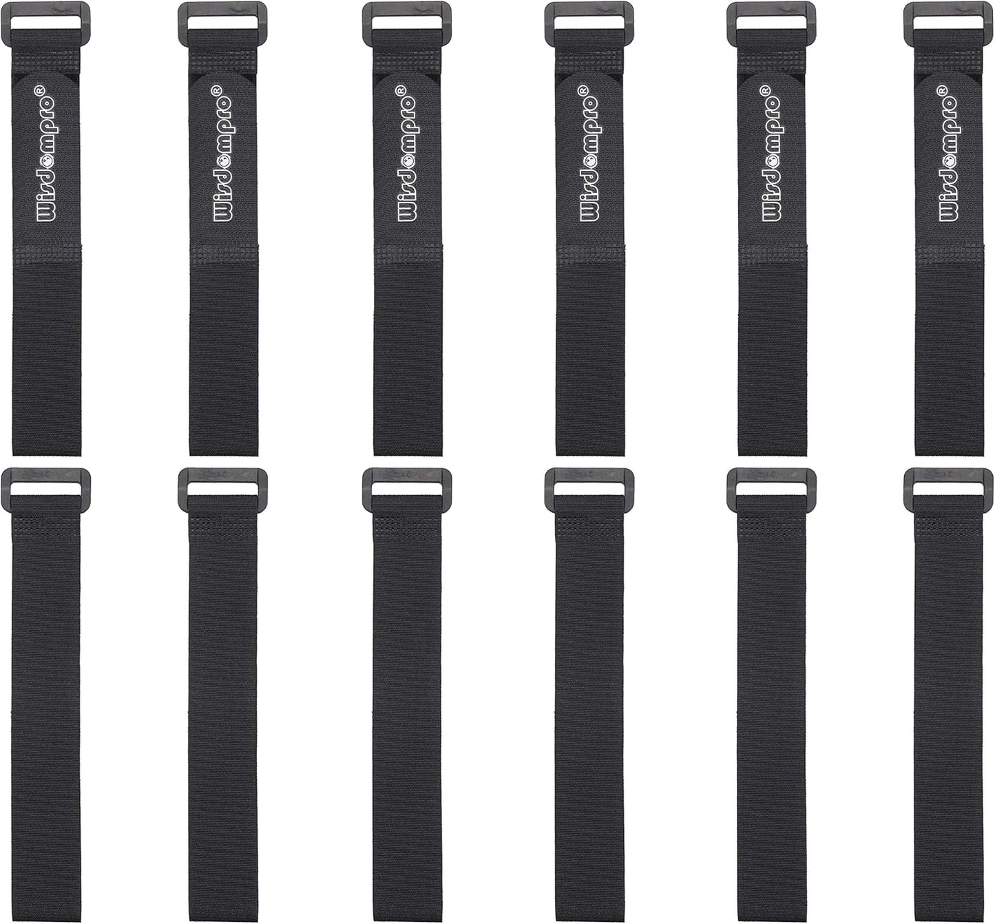 12 Pack 1 x 12 Inches Hook and Loop Reusable Fastening Cable Tie Down Straps by Wisdompro - Reusable, Durable Functional Ties to Keep Your Home, Office, Workspace from Tangled Messes of Cords