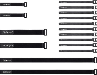 16 Pack Mixed Size Hook and Loop Reusable Fastening Cable Straps Tie by Wisdompro - Reusable, Durable Functional Ties to Keep Your Home, Office, Workspace from Tangled Messes of Cords