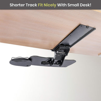Under Desk Keyboard Tray, 20" x 11" Tray, 17.75" Track, One Knob Control, Undermount Sliding Computer Keyboard and Mouse Tray with Wrist Rest, Swivels 360° with Adjustable Height and ±15° Tilt
