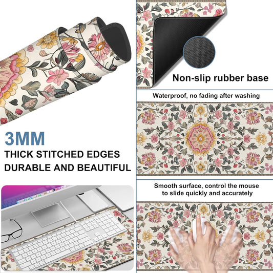 Elegant Carpet Gaming Mouse Pad 3mm Thick Stitched Edge Waterproof Non-Slip Large Computer Keyboard Mouse Mat,Suitable for Office Entertainment Decorative Desk Pad 35.4 x 15.7 Inches