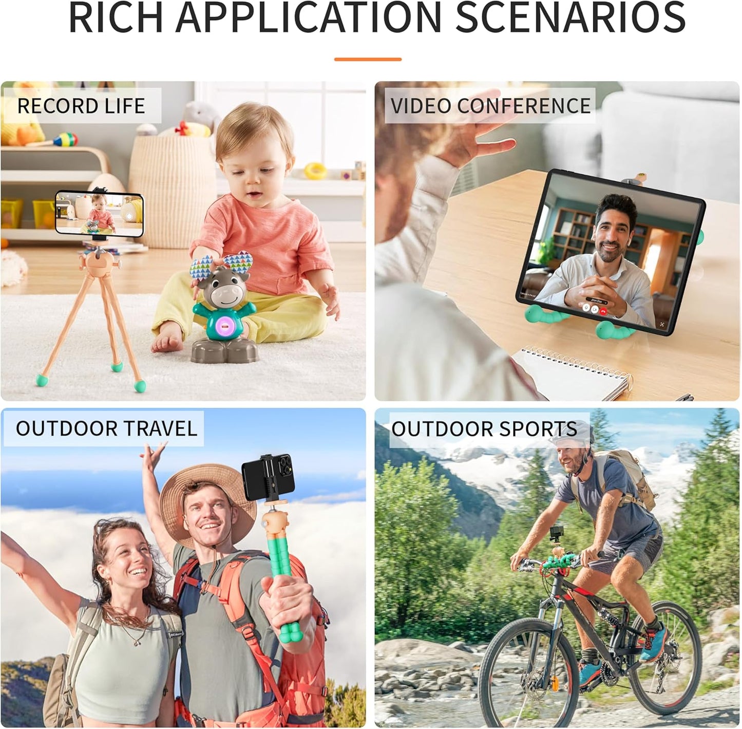 Phone Tripod with Wireless Remote - 2 in 1 Replaceable Flexible Tripod for iPhone, Portable Selfie Stick for Video Recording Vlogging - Compatible with iPhone Android Go Pro, Digital Camera