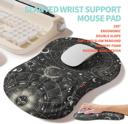 2-in-1 Ergonomic Set, Wave Rise Keyboard Wrist Rest and Massage Bulge Slope Mouse Pad Wrist Support, Cushion Memory Foam Integrated to Relieve Wrist Pain, Constellation