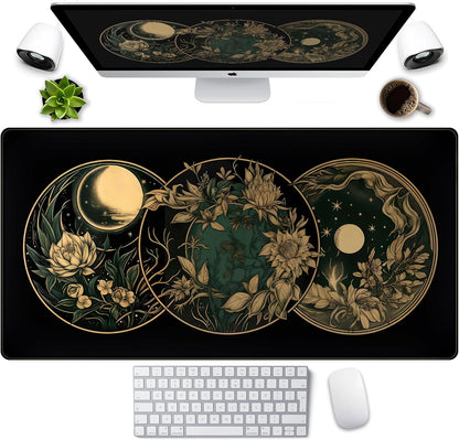 Aesthetic Celestial Desk Mat Vintage Flowers Desk Pad Large Mouse Pad Gaming Mousepad Extended XXL Computer Mat 31.5x15.75 in, Cute Laptop Keyboard and Mouse Mat for Women Office Desk Decor Pad