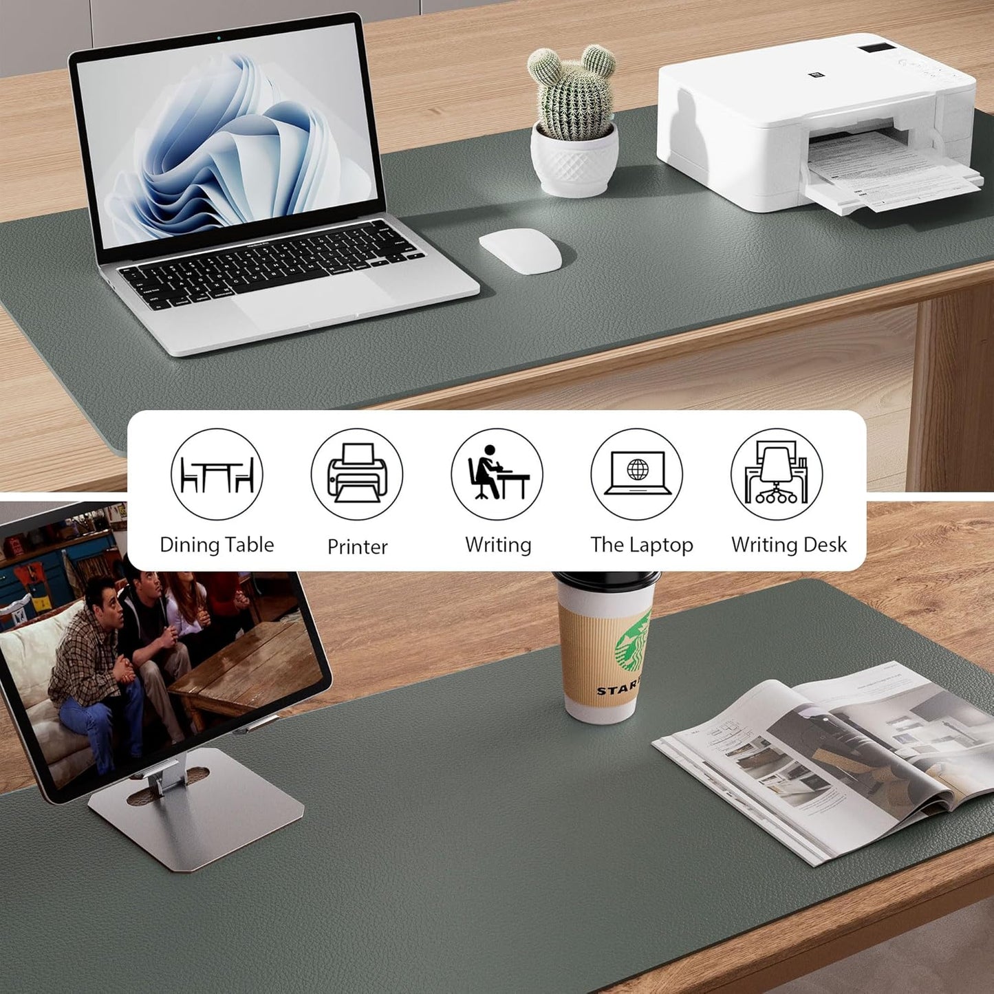 Aothia Leather Desk Pad Protector, Office Desk Mat, Large Mouse Pad, Non-Slip PU Leather Desk Blotter, Laptop Desk Pad, Waterproof Desk Writing Pad for Office and Home (Jungle Green, 31.5" x 15.7")