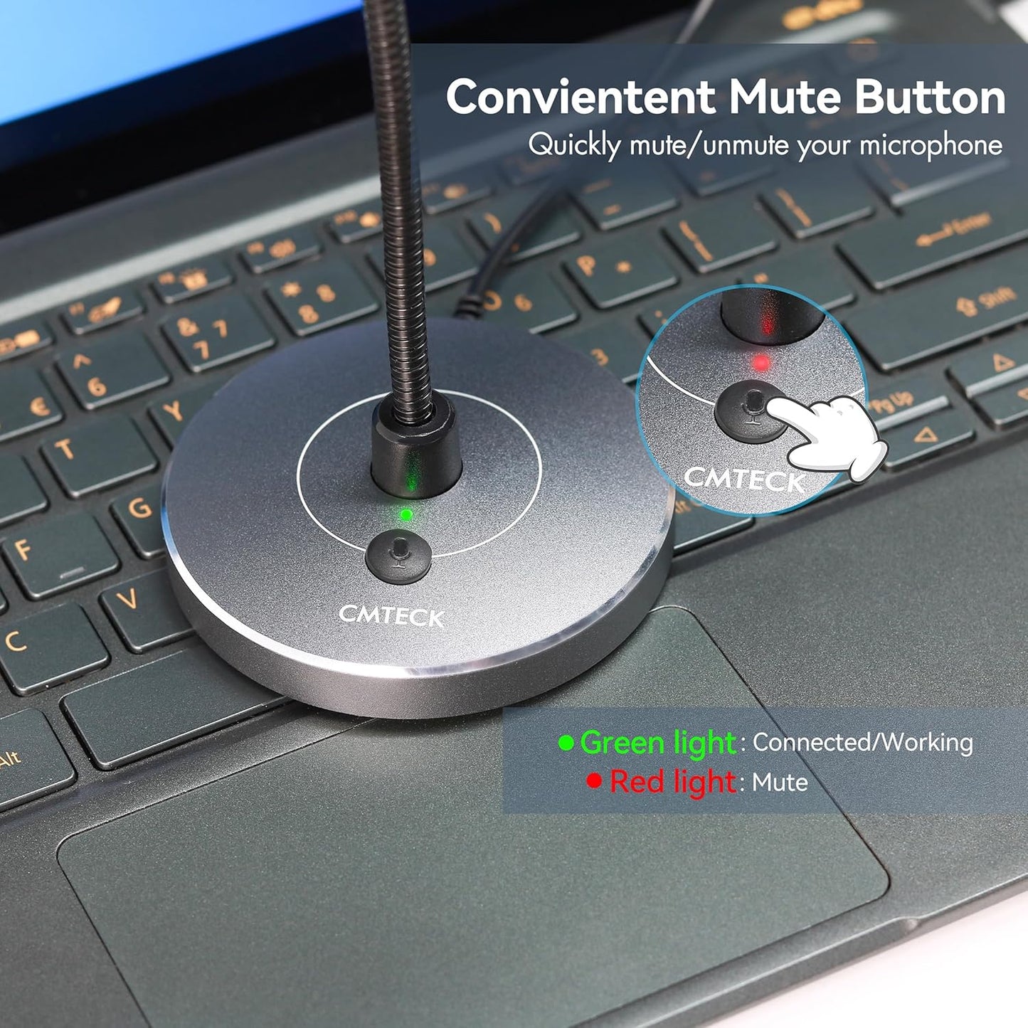 CMTECK USB Computer Microphone G009, Noise-Cancelling Recording Desktop Mic for PC/Laptop for Online Chatting, Home Studio, Podcasting, Gaming, Skype, YouTube with Mute Function(Windows/Mac) (Gray)