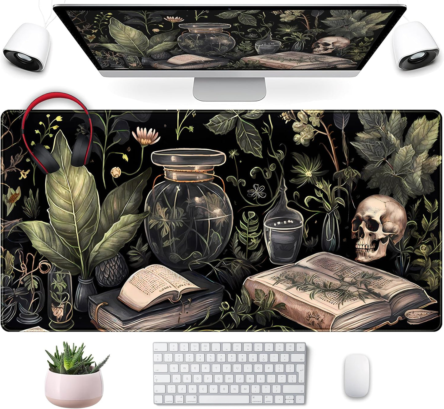 Cute Skull Desk Mat Dark Academia Desk Matt for Desktop Kawaii Anime Plants Mouse Pad XXL Extended Large Gaming Desk Pad, Laptop Computer Keyboard Mouse Mat Office Decor Accessories, 31.5x15.75 in