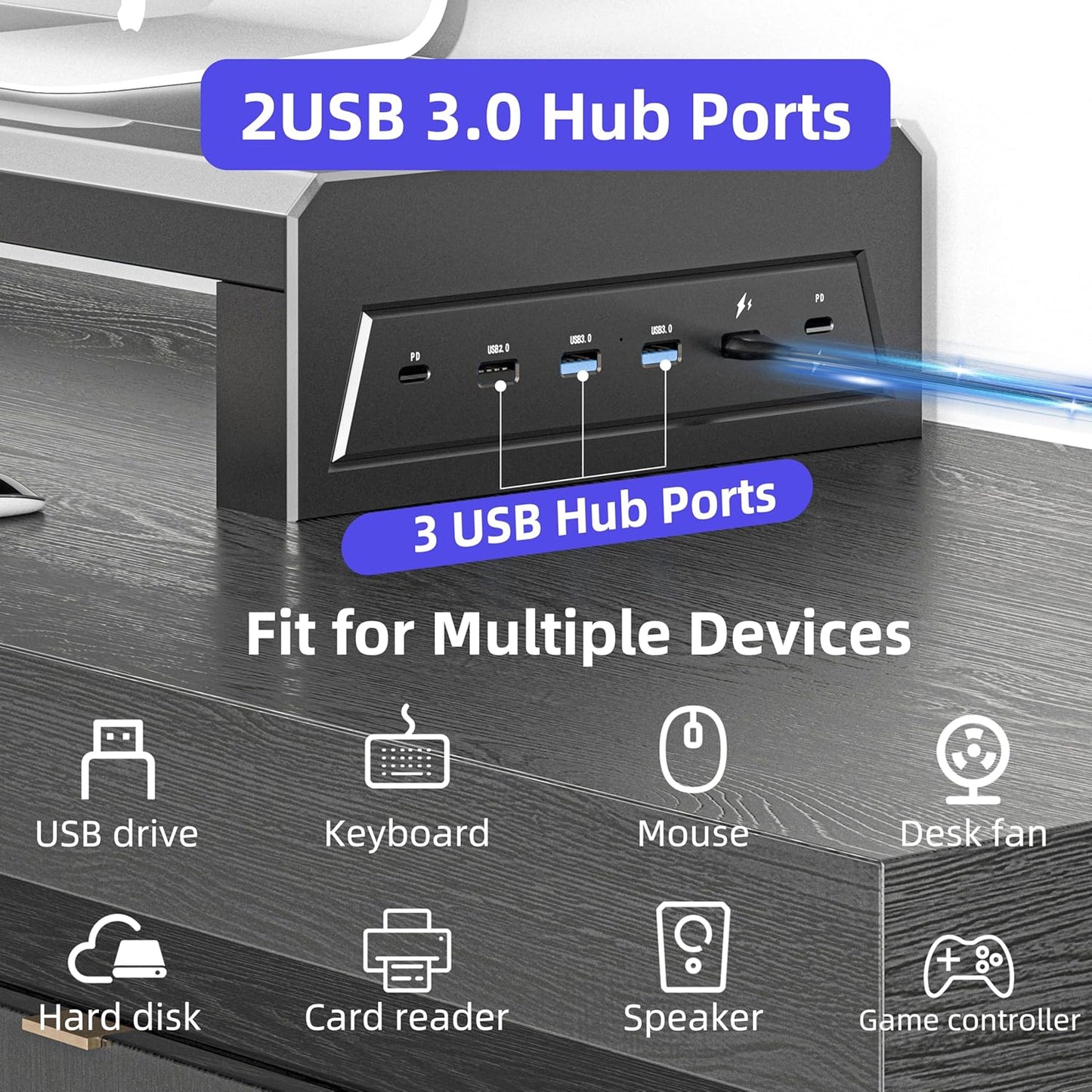 Computer monitor stand Laptop Desk Shelf & Monitor Riser ，21.6 inches,22W charging , 2 USB 3.0 , and 1 USB 2.0， Monitors/PC/Laptop/Computer Space Saver Organizer ，Heavy Duty Gift Gaming Studio Office (USB Hub Fast Charging Version, 550mm)