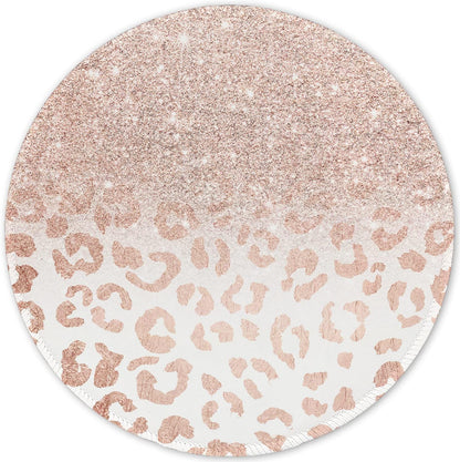 ITNRSIIET Round Mouse Pad with Stitched Edge Premium-Textured Waterproof Non-Slip Rubber Base Desktop Protection Mat Diameter 8.7 inches, Rose Gold Leopard Print