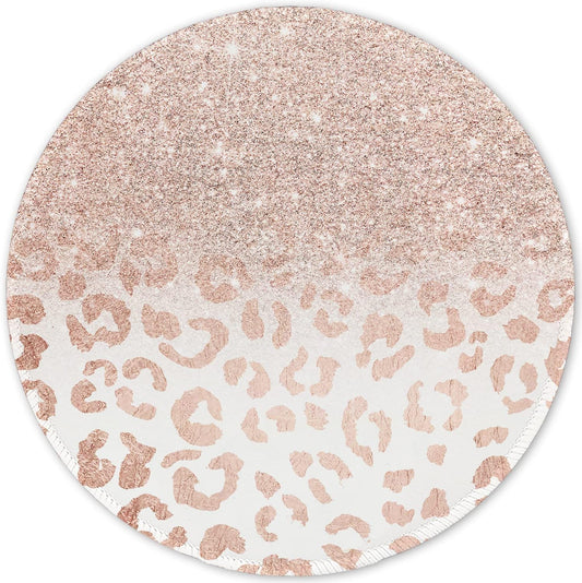 ITNRSIIET Round Mouse Pad with Stitched Edge Premium-Textured Waterproof Non-Slip Rubber Base Desktop Protection Mat Diameter 8.7 inches, Rose Gold Leopard Print
