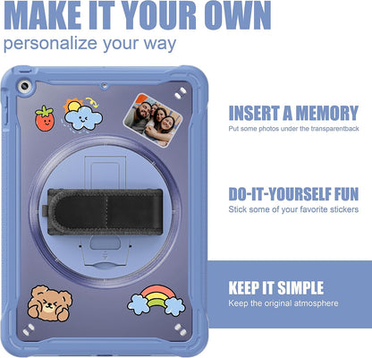 ZenRich Clear Case for iPad 9th/8th/7th Generation 10.2 inch 2021/2020/2019, Shockproof Slim Hard Case with Pencil Holder/360°Rotating Kickstand/Handle/Carrying Strap, LavenderGrey