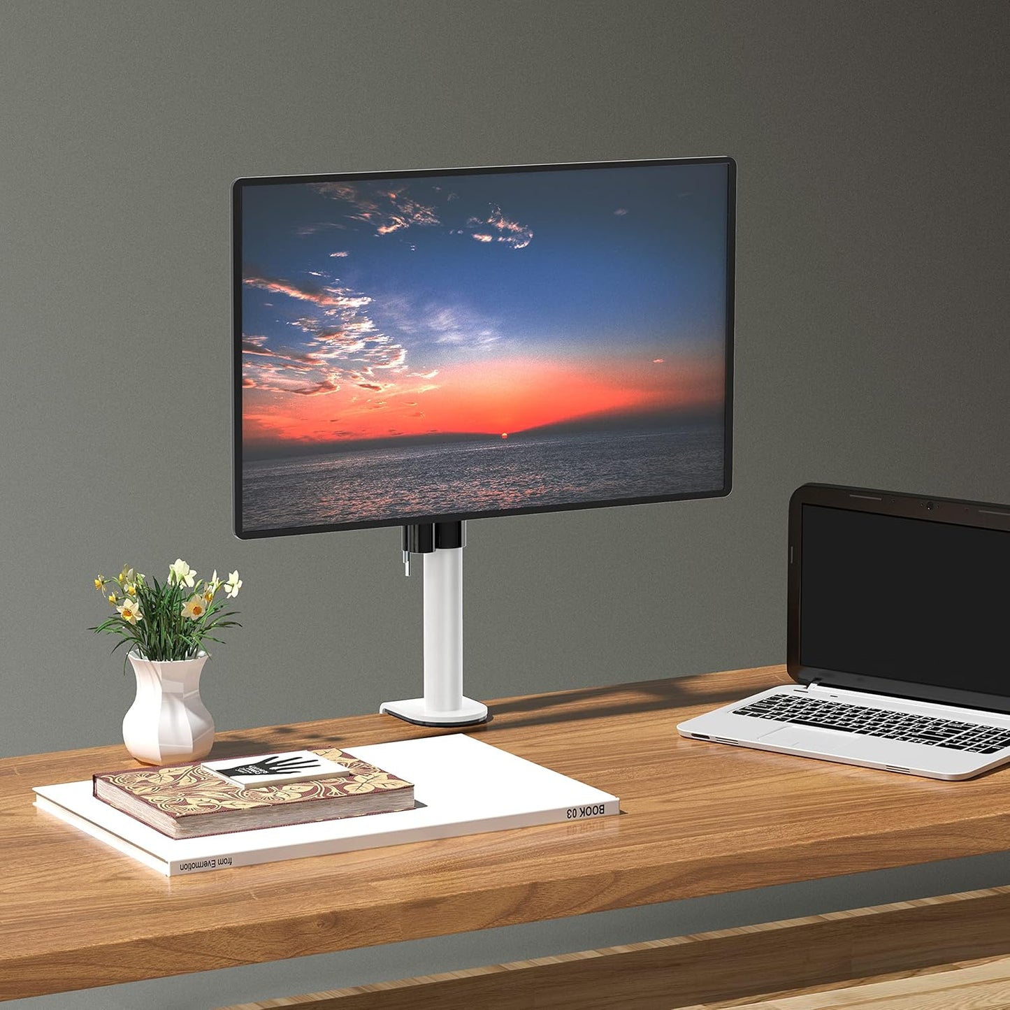 WALI Single Monitor Mount for 1 Computer Screen up to 32 inch, Fully Adjustable Monitor Arm Holds up to 22 lbs (M001S-W), White