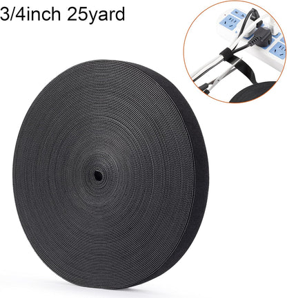 Reusable Wire Management Roll Nylon Fastening Cable Ties Straps Xnakko 3/4 inch double-sided hook and loop tape (Black, 25 yards)