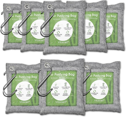 8 Pack Bamboo Charcoal Air Purifying Bag, Activated Charcoal Bags Odor Absorber, Moisture Absorber, Natural Car Air Freshener, Shoe Deodorizer, Odor Eliminators For Home, Pet, Closet, Car