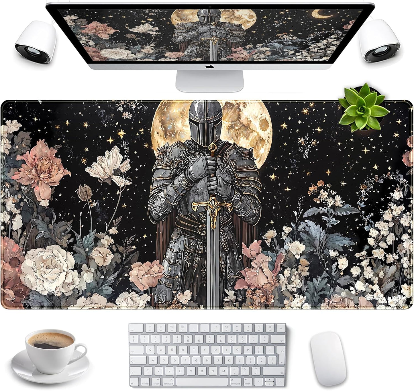 Cute Vintage Floral Mouse Pad Warrior Gaming Desk Mat Retro Flowers Mousepad XXL Large Extended Boho Aesthetic Desk Pad, Laptop Computer Keyboard Mouse Mat, Desktop Pad Mat for Women 31.5x15.7 in