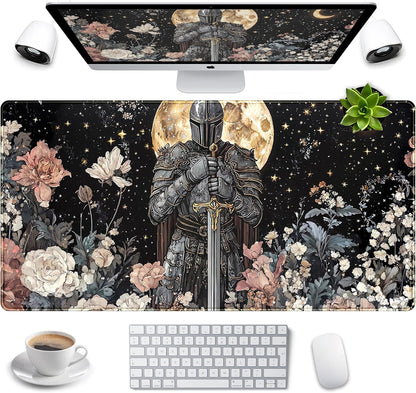 Cute Vintage Floral Mouse Pad Warrior Gaming Desk Mat Retro Flowers Mousepad XXL Large Extended Boho Aesthetic Desk Pad, Laptop Computer Keyboard Mouse Mat, Desktop Pad Mat for Women 31.5x15.7 in