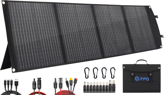 PPQ 100W Portable Solar Panel Kit 18V/6A,9lb Foldable Briefcase Solar Charger w/ 24% Efficiency,4 Cables & 16 Outputs for All Camping Power Station, RV Battery, Phones, IP67 Waterproof